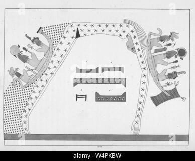 Antike Ägyptische Emblem der Göttin Nut, die Göttin des Himmels, eine der ältesten ägyptischen Gottheiten, Illustration aus dem Buch "Pantheon" egyptien von Leon Jean Joseph Dubois, 1824. Von der New York Public Library. () Stockfoto