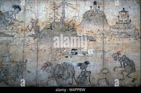 Gaki Zoshi (hungrige Geister Scrollen), Detail, Farbe auf Papier, Heian Periode, 12. Jahrhundert Stockfoto