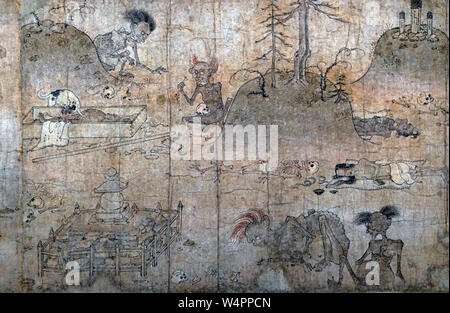 Gaki Zoshi (hungrige Geister Scrollen), Detail, Farbe auf Papier, Heian Periode, 12. Jahrhundert Stockfoto