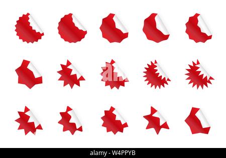 Starburst Sticker Set. Rote geometrische Formen in verschiedenen Stilen. Stock Vektor