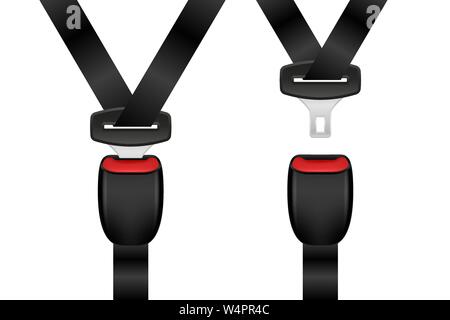 Realistische gesperrt und entsperrt Sicherheitsgurt einstellen. Offene und geschlossene Automobil Sicherheitsgurte Stock Vektor