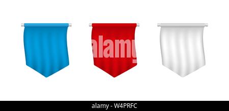 Realistische Weiß, Rot, Blau leer Wimpel gesetzt. Stock Vektor