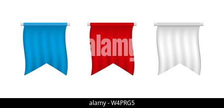 Realistische Weiß, Rot, Blau leer Wimpel gesetzt. Stock Vektor