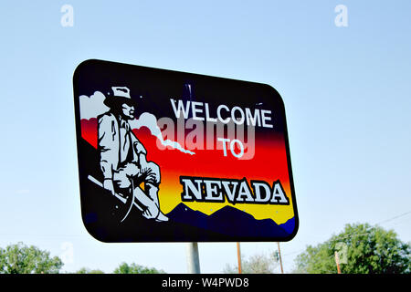 Nach Nevada Schild an der Oregon Nevada Rand Willkommen Stockfoto