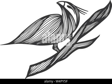 Vogel handgezeichnete Niederlassung in outline Style auf weißem Hintergrund. Hintergrund Vector Illustration. Vogel handgezeichnete Zweig in der abstrakten Stil. Vektor desi Stock Vektor