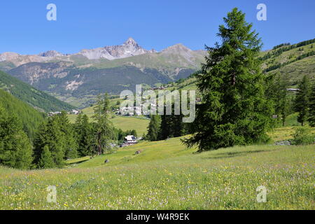 Der Weiler Molines En Queyras, in Saint Veran Tal, im Regionalen Naturpark Queyras, Südliche Alpen, Frankreich Stockfoto