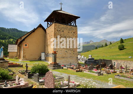 Die kirche Saint Romain des Weilers Molines En Queyras, regionalen Naturpark Queyras, Südliche Alpen, Frankreich Stockfoto