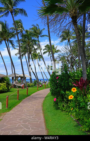 MAUI, HI-2 APR 2018 - Das Hyatt Regency Hotel Maui, in einer Mischung aus japanischen und Hawaiianischen Stil eingerichtet, ist einer von vielen Resorts in Kaanapali, auf der wir Stockfoto