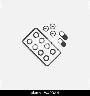 Tabs und Pills Glyph-Symbol. Monochromes Design einfaches Element. Schwarze Farbe Tabs und Pillen Symbol für Web und mobile. Sammlung von Gesundheitsleistungen Stockfoto
