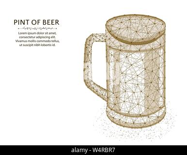 Pint Bier Low Poly Grafik Design, polygonal Glas mug, Alkohol trinken Drahtmodell Vector Illustration aus Punkten und Linien auf weissem backgroun Stock Vektor