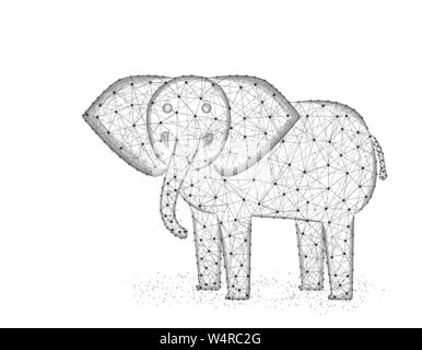 Elephant Low Poly Design, Afrikanische Tier polygonalen Drahtmodell Vector Illustration aus Punkten und Linien auf weißem Hintergrund Stock Vektor