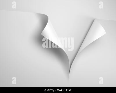 Weißes Blatt Papier mit Ecke curl, 3D-Rendering Stockfoto