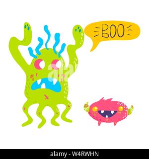 Cute Cartoon Monster Collection. Vektor einrichten von flachen isolierten Monster. Gutes Design für Illustration, Poster, Drucken, t-shirt, Party Dekoration, Logo, Emblem oder Aufkleber. Stock Vektor