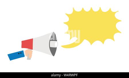 Vektor handgezeichnete Abbildung: Geschäftsmann ist mit Megaphon und sprechen. Farbige Flat Style. Stock Vektor