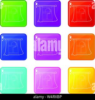 Nacht Fenster Symbole, Satz 9 Colour Collection Stock Vektor