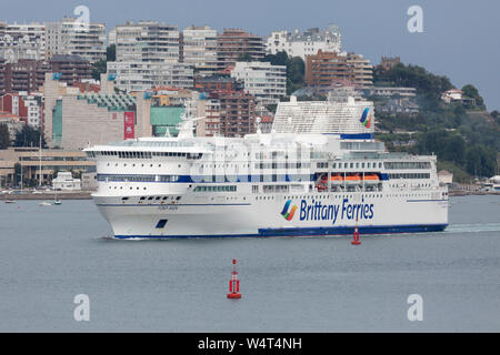 Pont-Aven kommt an Santander aus Plymouth. Stockfoto