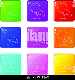 Pipet Glühlampe Icons Set 9 Colour Collection Stock Vektor