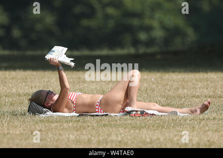 Die Menschen genießen die heißen Wetter in Hyde Park, London, als könnte das Vereinigte Königreich den heißesten Juli Tag der Begegnung am Nachmittag. Stockfoto