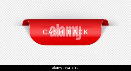 Cash Back Vektor Sticker, Tag, Banner, Label, Zeichen Oder Band Realistisches Rotes Origami-Stil Vektor-Papierband Für Web-Banner Oder Print Poster. Stock Vektor