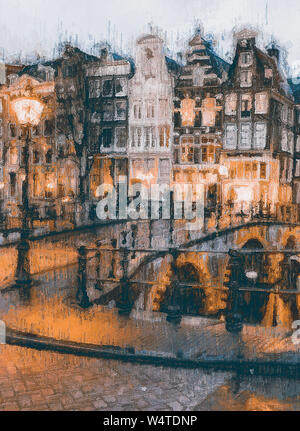 Die Stadt Amsterdam begann als ein Dorf am Fluss Amstel. Aber im Mittelalter wuchs rasch als Zentrum des Handels Stockfoto