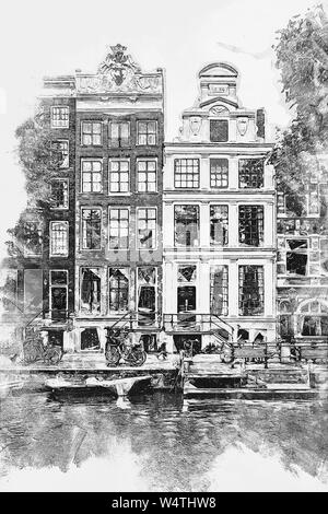 Die Stadt Amsterdam begann als ein Dorf am Fluss Amstel. Aber im Mittelalter wuchs rasch als Zentrum des Handels Stockfoto