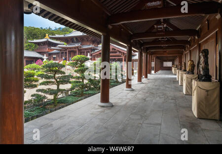 Blick Richtung Haupthalle im Chi Lin Nunnery, Diamond Hill, Kowloon, Hongkong, China Stockfoto