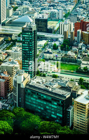 Tokyo, Japan - 10. Mai 2019: Schöne Tokio Stadtbild, Anzeigen von der Aussichtsplattform des Tokyo Metropolitan Government Building. Stockfoto