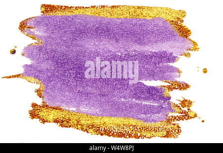 Violett und Gold aquarell Kreis auf weißem Hintergrund Stockfoto