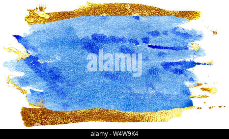 Blau und Gold aquarell Kreis auf weißem Hintergrund Stockfoto