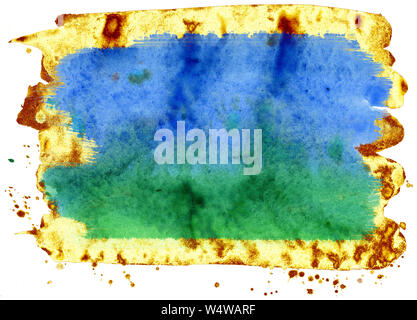 Blau, Grün und Gold aquarell Kreis auf weißem Hintergrund Stockfoto