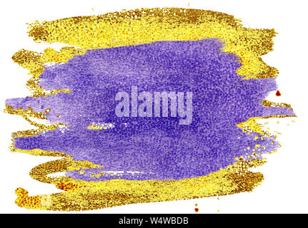 Violett und Gold aquarell Kreis auf weißem Hintergrund Stockfoto