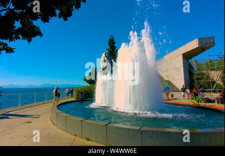 Seattle, Washington, USA (mai 10, 2019) Downtown Seattle, Seattle, Downtown Brunnen, sehr berühmten Lehrer Stockfoto
