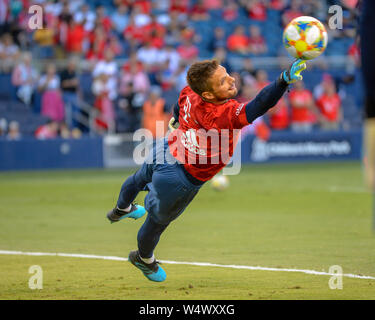 Kansas City, KS, USA. 23. Juli, 2019. Bayern Torwart Sven Ulreich (26), in der Tätigkeit während der 2019 Internationale Champions Pokalspiel zwischen dem AC Mailand und dem FC Bayern, am Children's Mercy Park in Kansas City, KS. Bayern besiegt AC Mailand, 1-0. Kevin Langley/Sport Süd Media/CSM/Alamy leben Nachrichten Stockfoto