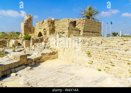 Bleibt der römischen Ära Befestigungsanlagen, in Caesarea National Park, Northern Israel Stockfoto