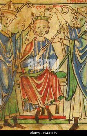 Krönung von Henry der junge König-des-Neiges Blätter (c) 1220-1240 w. 3 r-BL Darlehen MS88-2. Stockfoto