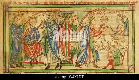 Krönung von Henry der junge König-des-Neiges Blätter (c.1220-1240), w. 3 r-BL Darlehen MS 88. Stockfoto