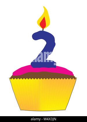 Eine Süßigkeit Cupcake mit rosa Glasur und die Zahl 2 als die Kerze Stock Vektor