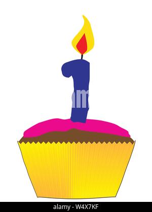 Eine Süßigkeit Cupcake mit rosa Glasur und die Zahl 1 als die Kerzen Stock Vektor