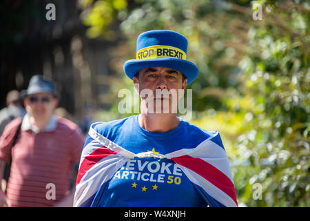 Steve Bray Anti Brexit Aktivist außerhalb der Palast von Westminster protestieren. Stockfoto