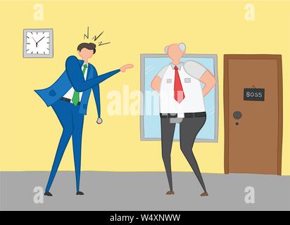 Unternehmer wütend und schrie sein Chef, handgezeichnete Vector Illustration. Farbe Umrisse und gefärbt. Stock Vektor