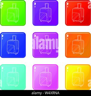 Reisekoffer Icons Set 9 Colour Collection Stock Vektor