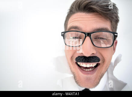 Bis zu schließen. Geschäftsmann mit Brille Stockfoto