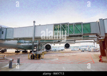 Ein Verkehrsflugzeug auf dem Rollfeld in Frankfurt Flughafen Stockfoto