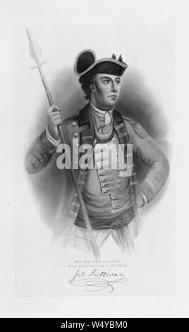 Graviert Portrait von General John Sullivan, einem Iren - amerikanische Allgemeine im revolutionären Krieg, Mitglied des Kontinentalkongresses, der Gouverneur von New Hampshire und einem Vereinten Bundesländer Richter, 1770. () Stockfoto