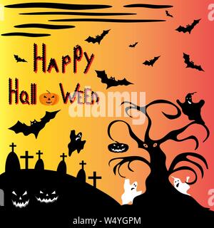 Halloween tree gegen eine Haunted Friedhof Vector Illustration Stock Vektor