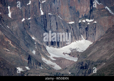 Eiszeit headwall des proterozoikums Granit, Longs Peak, Rocky Mountain National Park, Colorado, USA Stockfoto