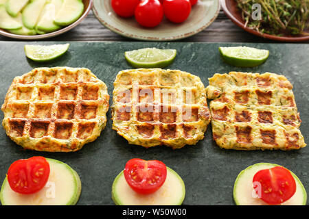 Lecker squash Waffeln an Bord, Nahaufnahme Stockfoto