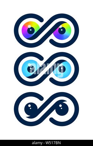Augäpfel in der Unendlichkeit Symbole. Vision Vector Icons auf weißem Hintergrund. Stock Vektor