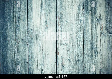 Alten grauen Holz Hintergrund im Vintage Style. Platz Textur. Design Element. Grüne Holztür. Vertikale Linien auf dem blau lackierten Zaun, Grunge. Peeling har Stockfoto