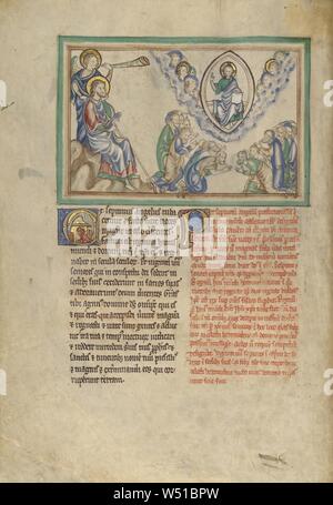 Die siebte Posaune: Die vierundzwanzig Ältesten anzubeten, den Thron Gottes, Unbekannt, London (wahrscheinlich), England, etwa 1255 - 1260, Tempera Farben, Blattgold, farbige wäscht, Feder und Tinte auf Pergament, Blatt: 31,9 x 22,5 cm (12 9/16 x 8 7/8 in Stockfoto